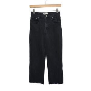 Reformation Womens Size 27‎ Black Emma High Rise Wide Leg Raw Hem Jeans 17800